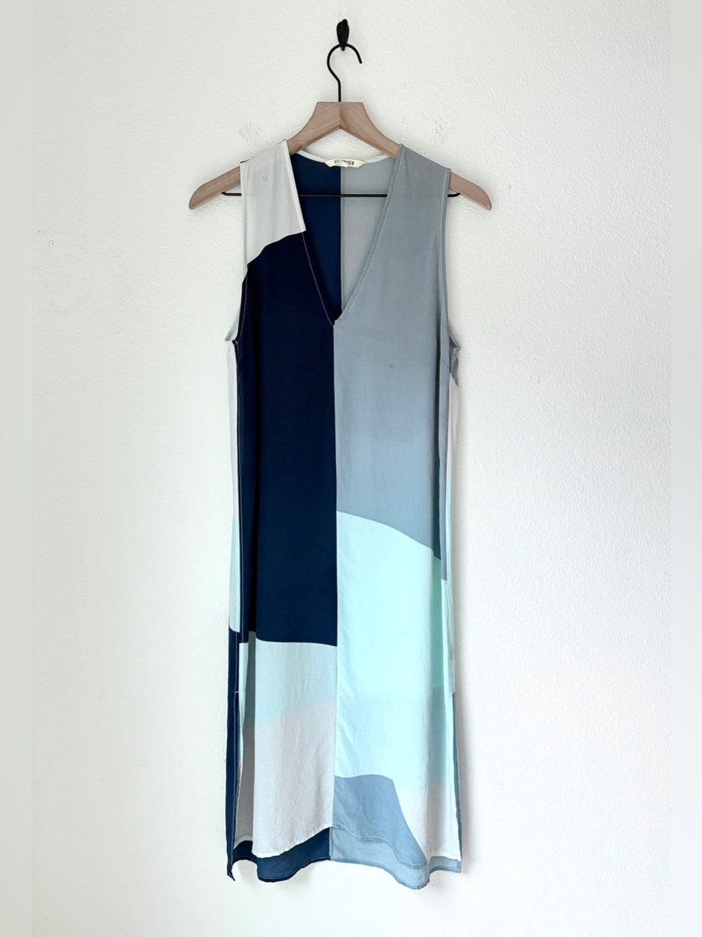 Ali Golden Sleeveless Silk V-Neck Colorblock Maxi Dress - Blue Multi - xs/s